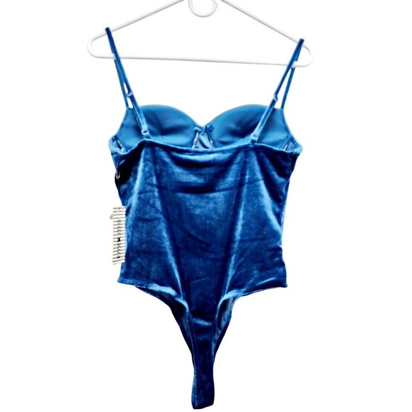 Blue Velvet Bodysuit With Adjustable Straps & Snap Closure - Size M Haute Monde - Picture 4 of 13